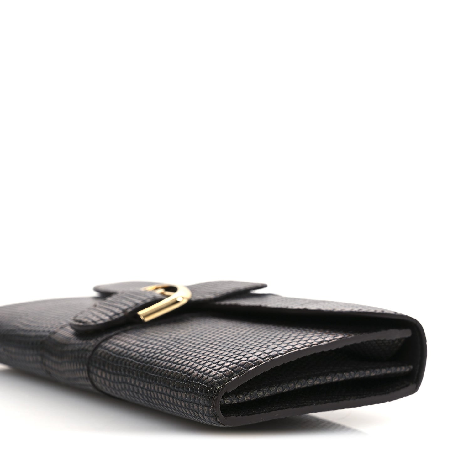 Iridescent Lizard Calfskin Brillant Wallet On Chain Ebene Kaki
