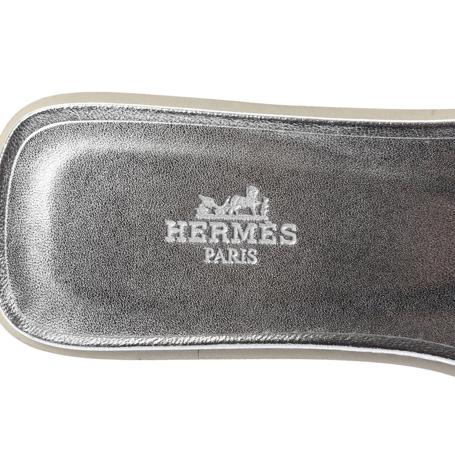 Hermes Metallic Nappa Box Oran Sandals 37 White Gris Argente 7 of 10