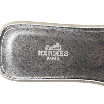 Hermes Metallic Nappa Box Oran Sandals 37 White Gris Argente 7 of 10