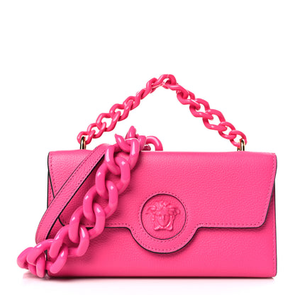 Versace Grained Calfskin La Medusa Wallet On Chain Fuchsia Pink Lilac 1 of 9