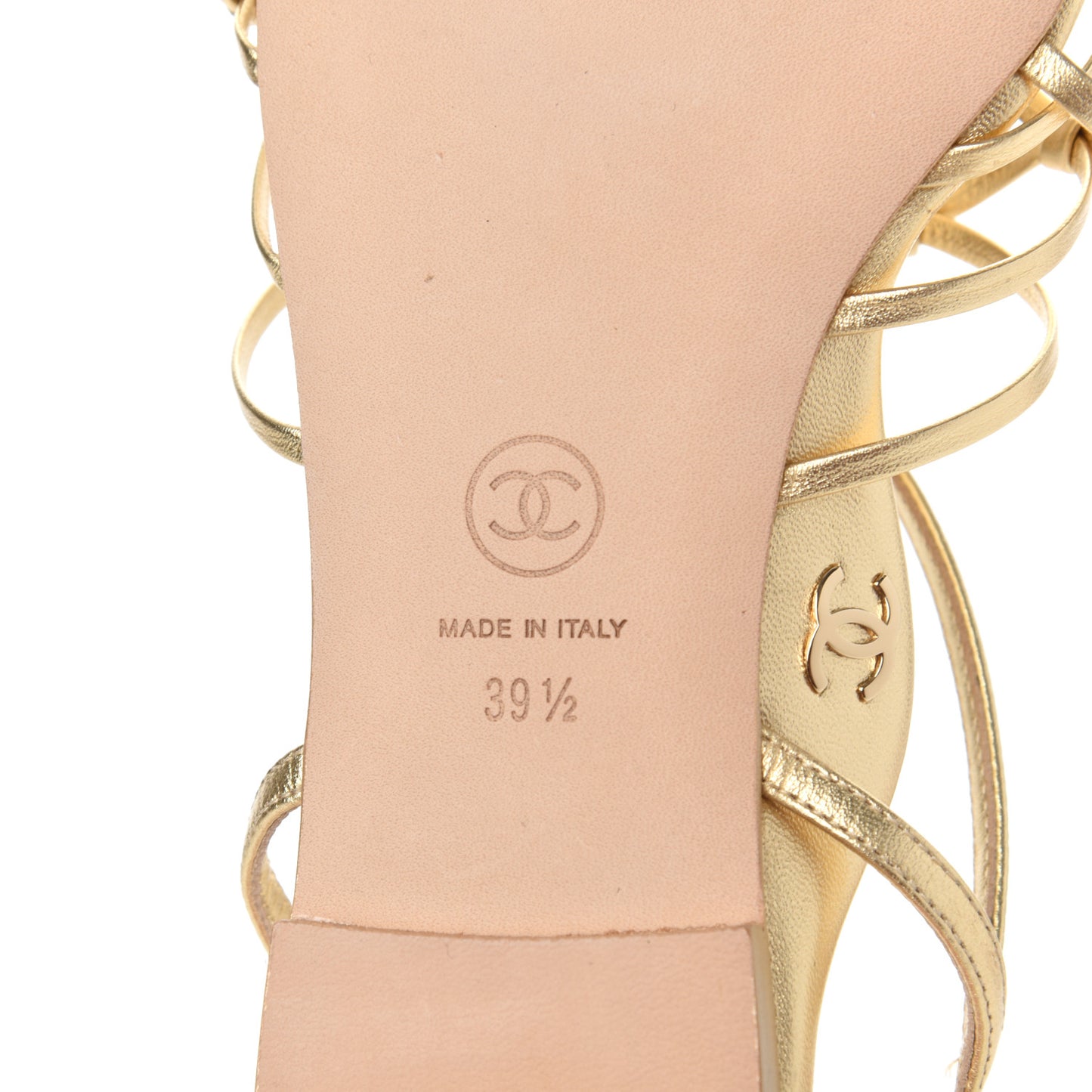 Laminated Lambskin CC Sandals 39.5 Gold