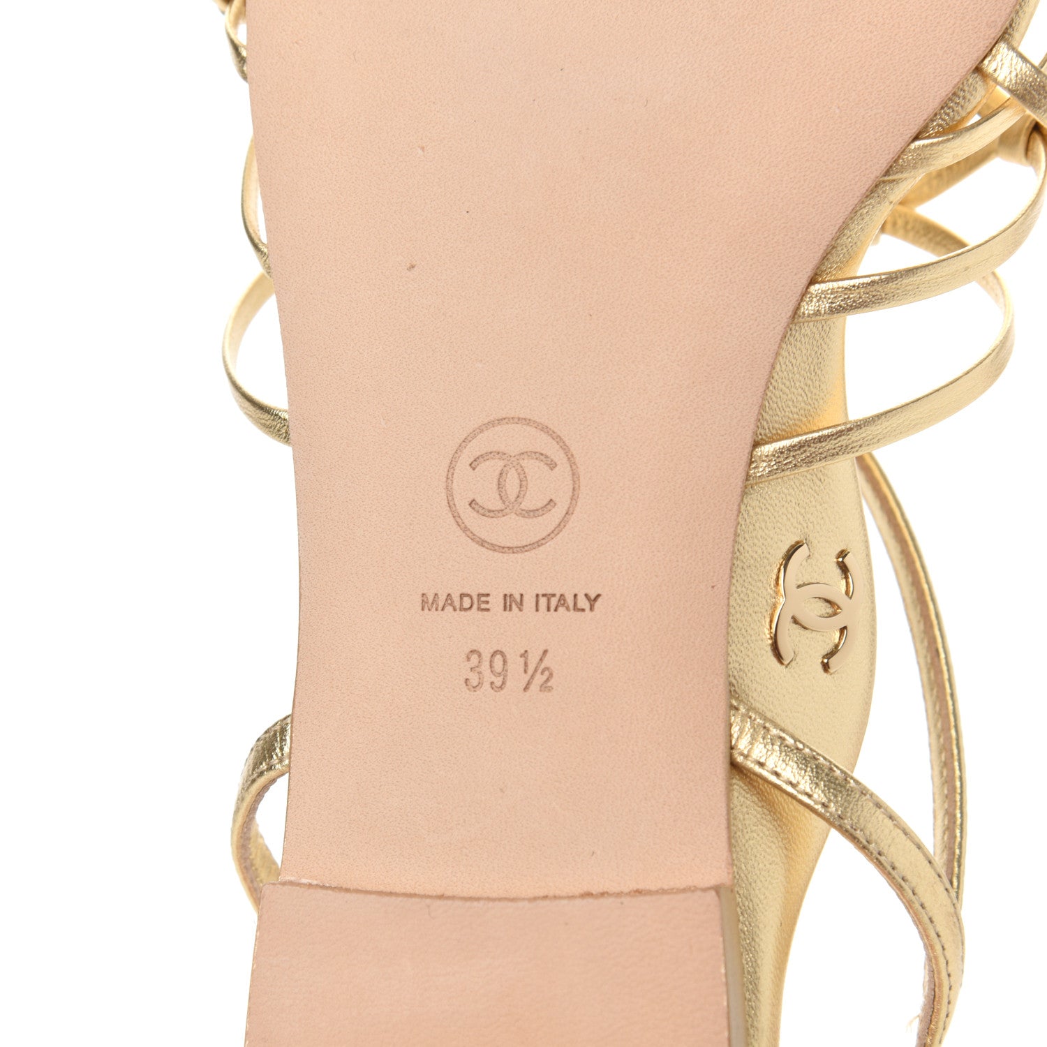 Chanel Laminated Lambskin CC Sandals 39.5 Gold 13 of 30