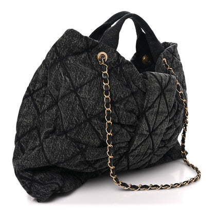 Chanel Washed Denim Quilted Maxi Bow Bag Black 3 of 10