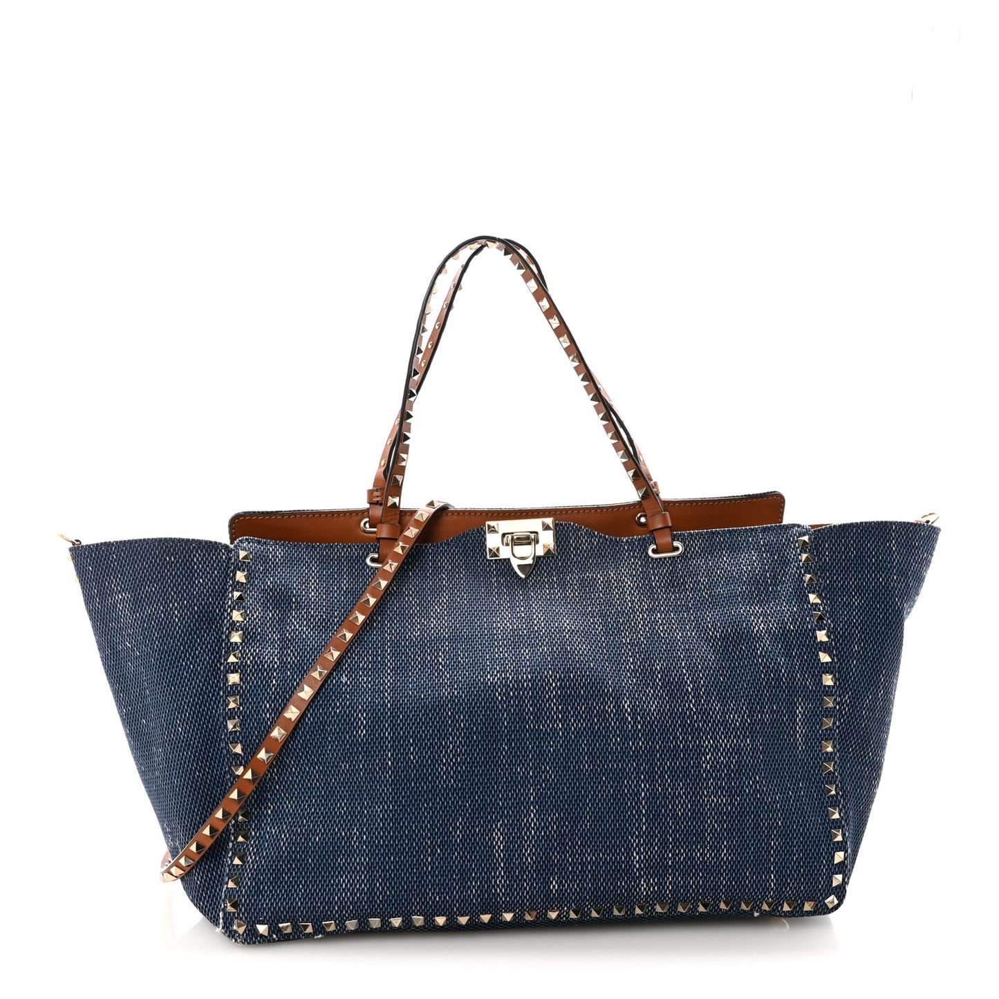 Denim Large Rockstud Tote Blue Brown