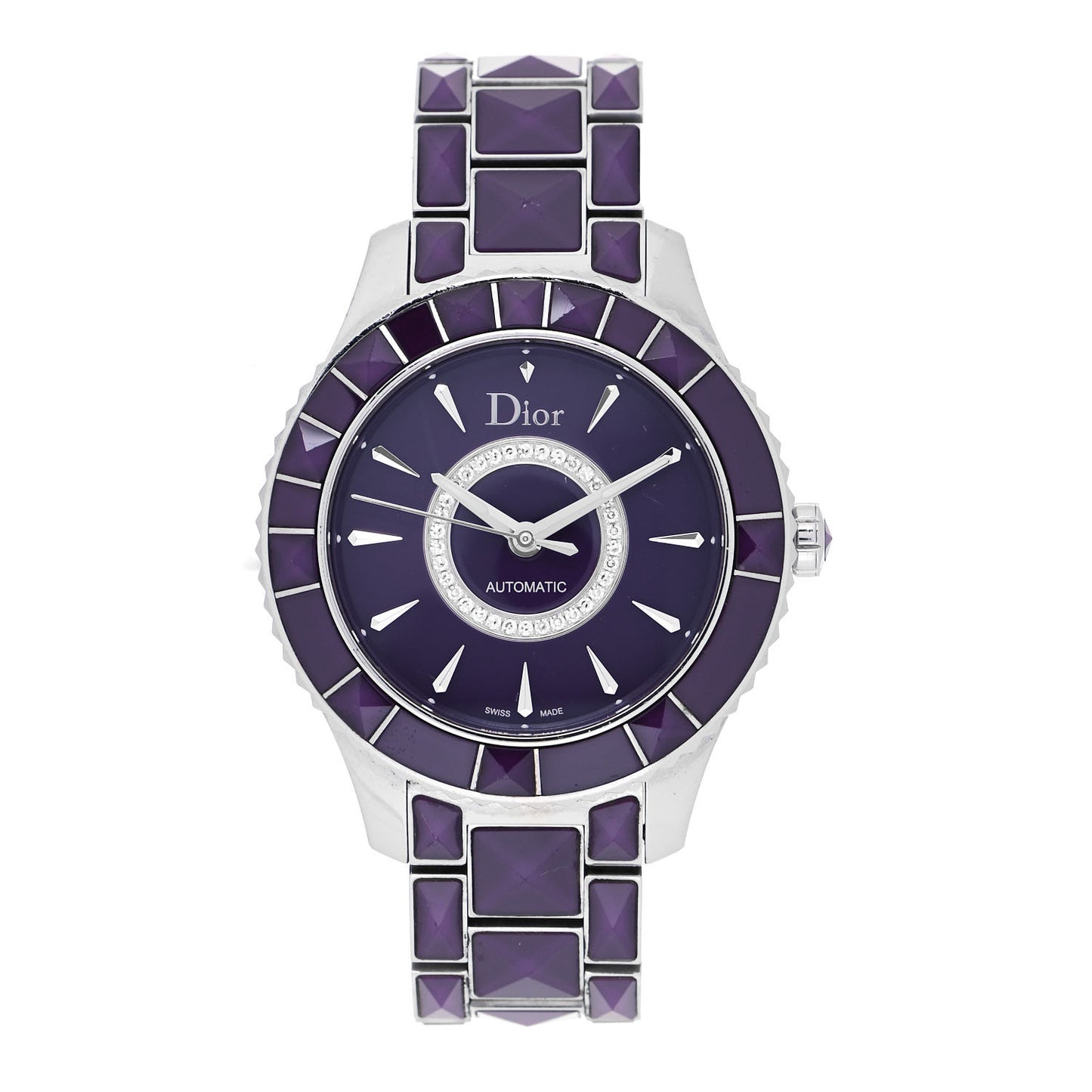Stainless Steel Diamond Sapphire 38mm Christal Automatic Watch Purple