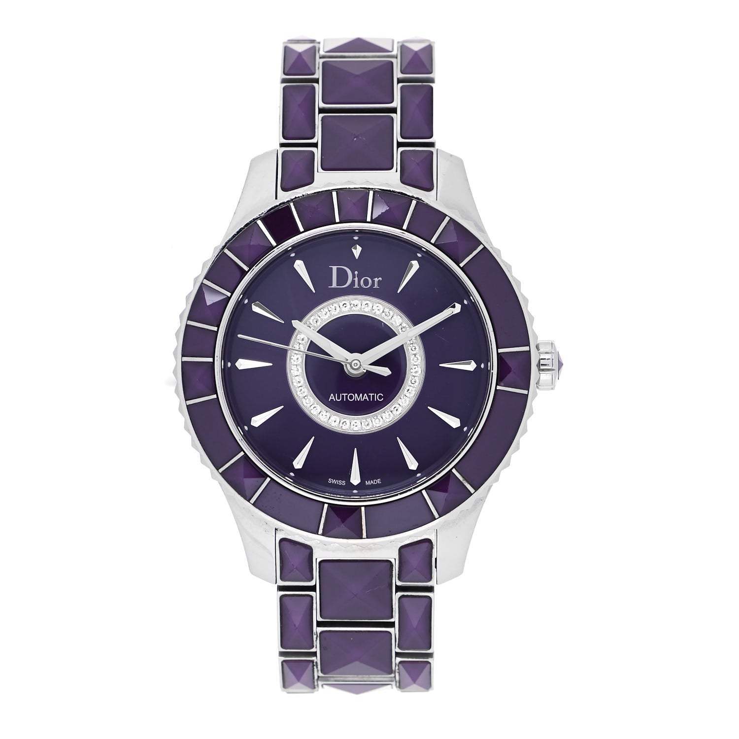 Christian Dior Stainless Steel Diamond Sapphire 38mm Christal Automatic Watch Purple 1 of 4