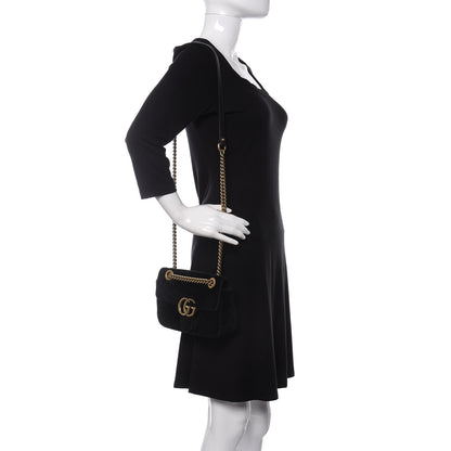 Gucci Velvet Matelasse Mini GG Marmont Shoulder Bag Black 2 of 17