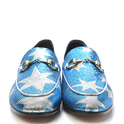 Gucci Lurex Calfskin Starry Sky Womens Jordaan Loafers 36 Bluette Silver 2 of 7