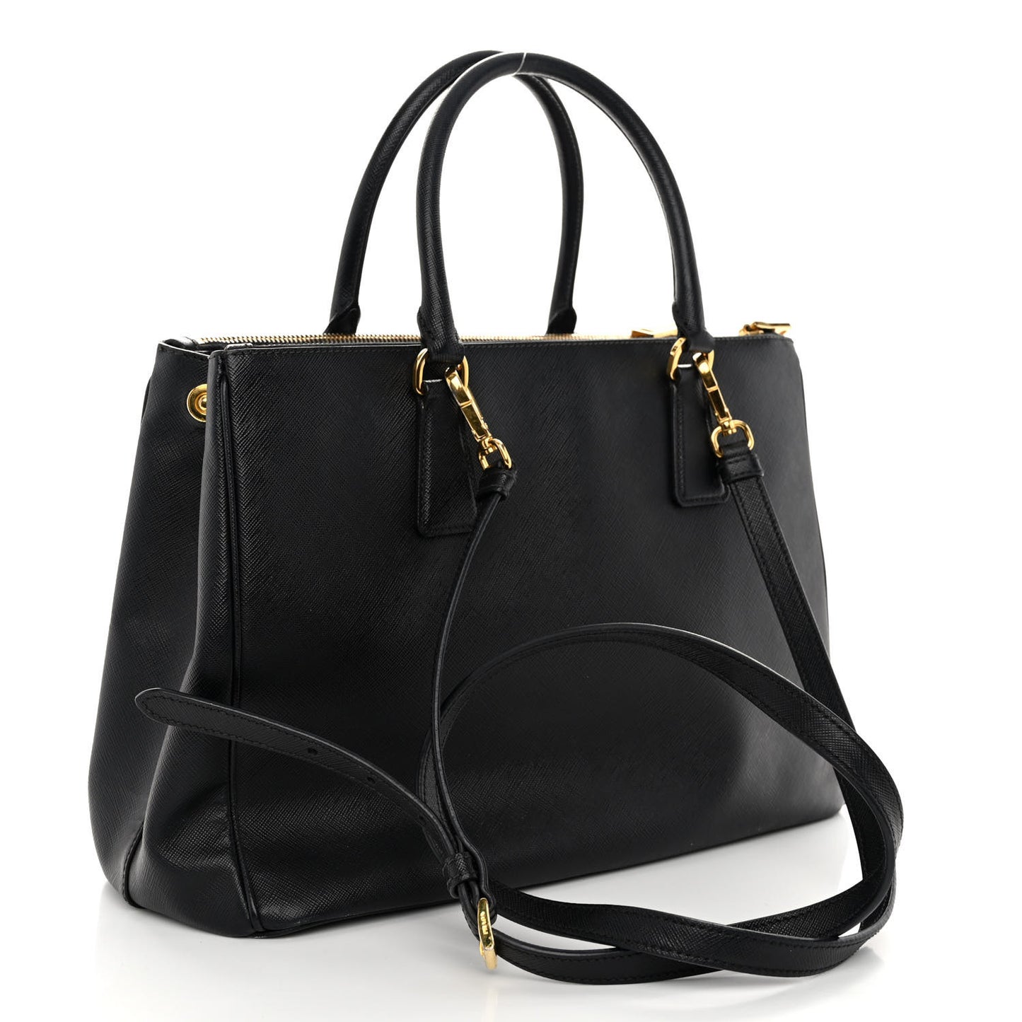 Saffiano Medium Galleria Double Zip Tote Black