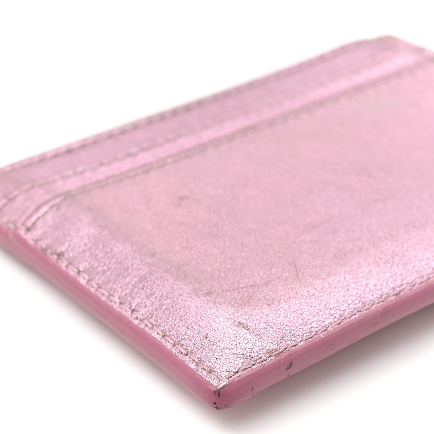 Metallic Calfskin Monogram Credit Card Case Pink
