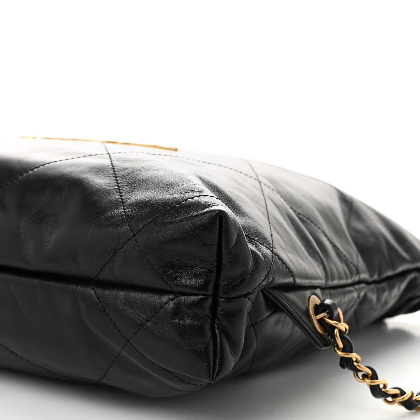 Shiny Calfskin Quilted Chanel 22 Backpack Black