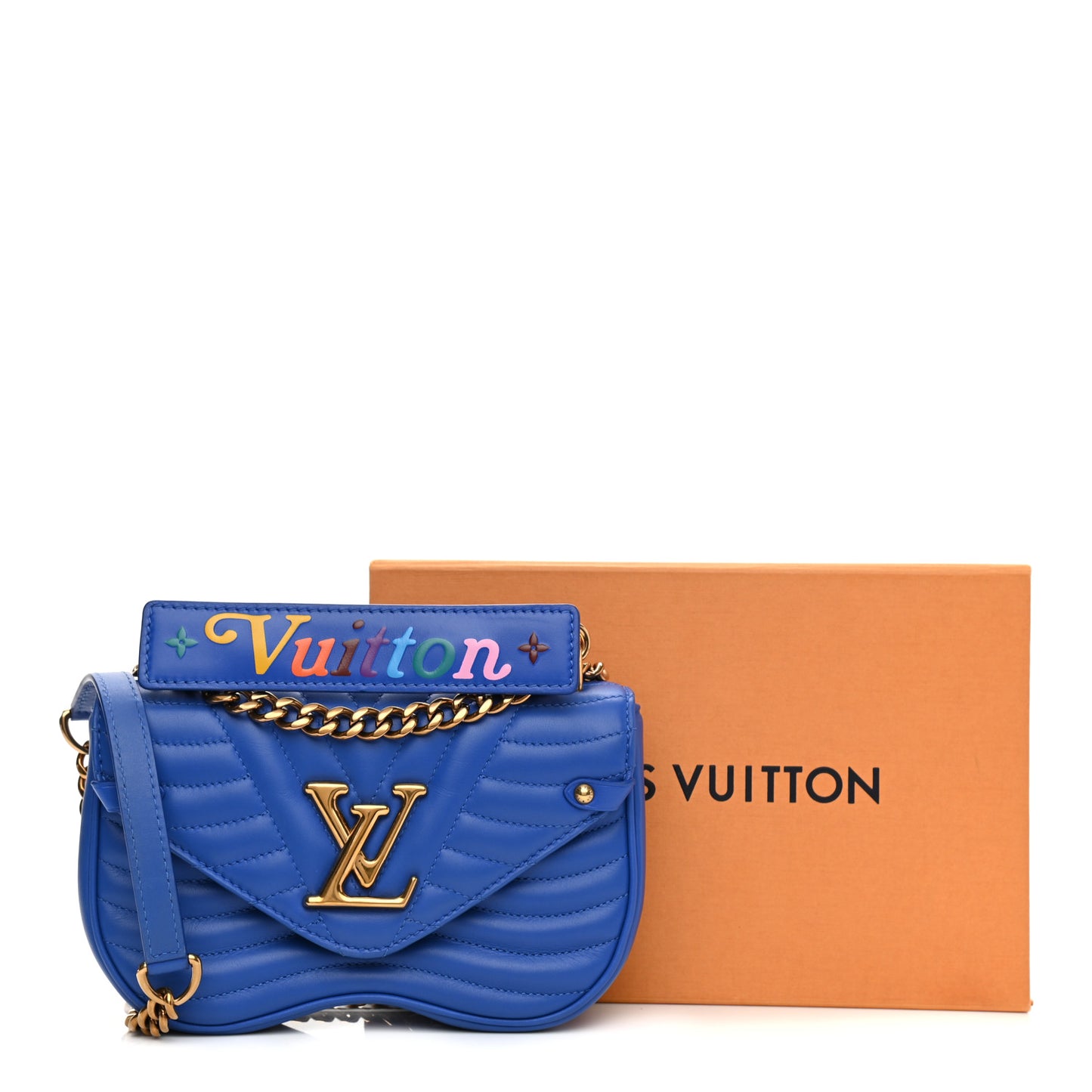 Calfskin New Wave Chain PM Blue Neon