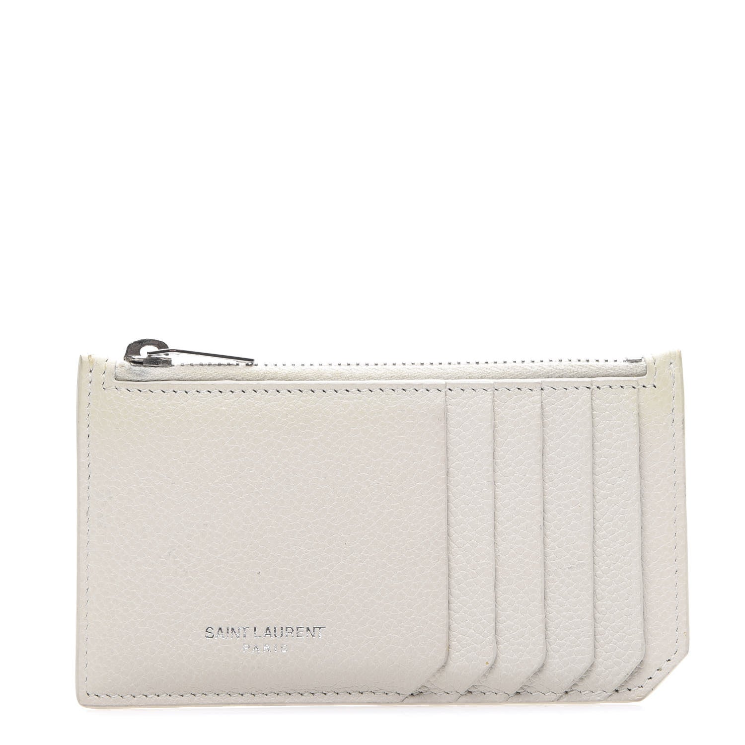 Saint Laurent Grained Calfskin 5 Fragments Zip Pouch Card Holder White 1 of 10