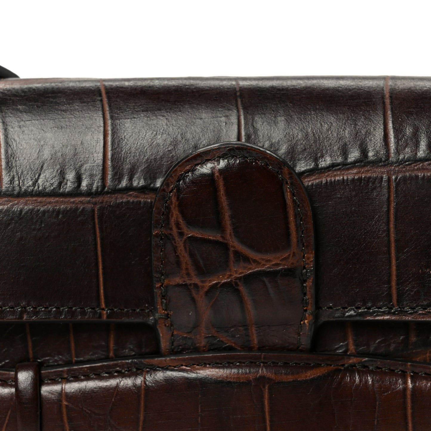 Crocodile Embossed Calfskin Mini Symmetrical Bag Brown