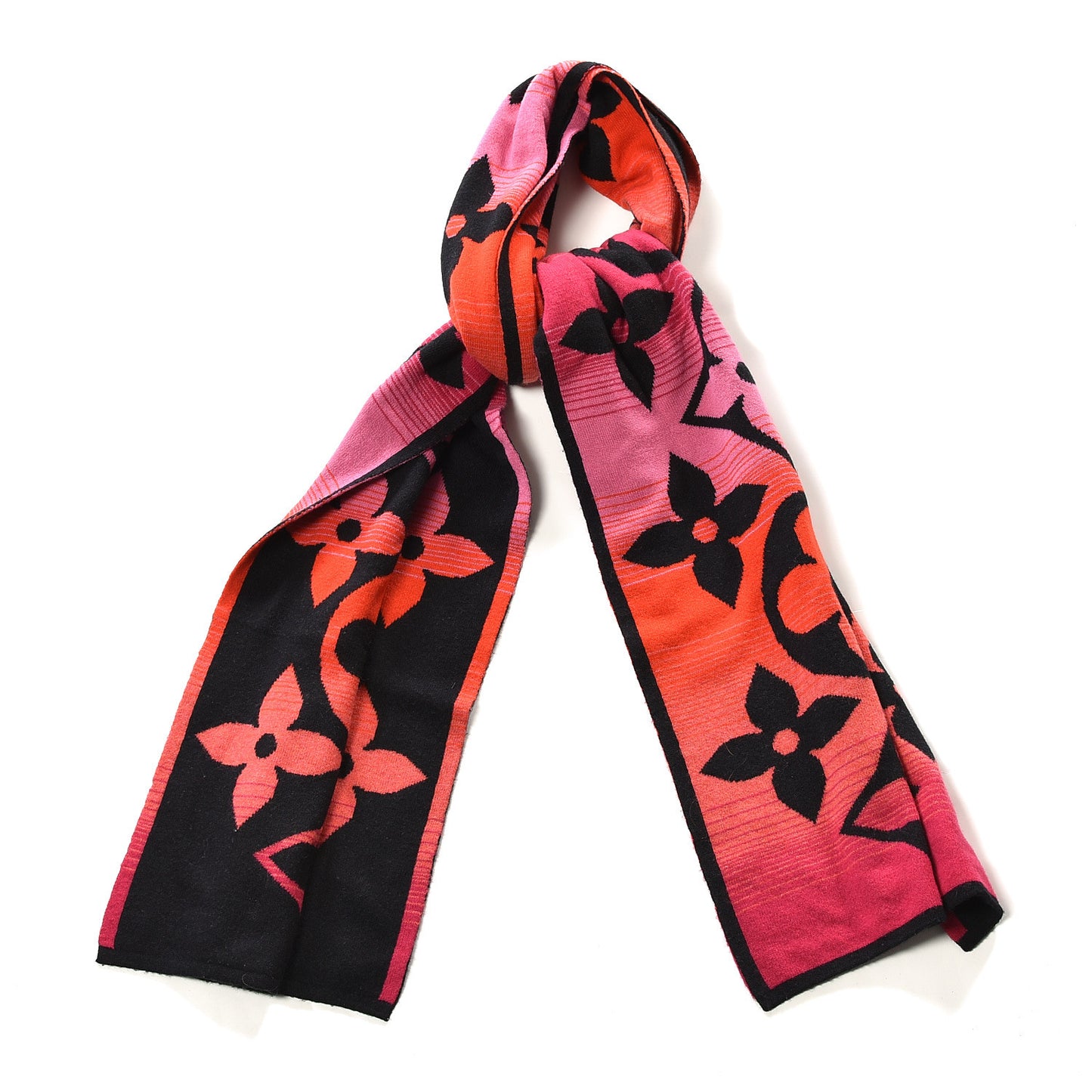 Monogram Knit Wool Cashmere Flower Pattern Scarf Orange