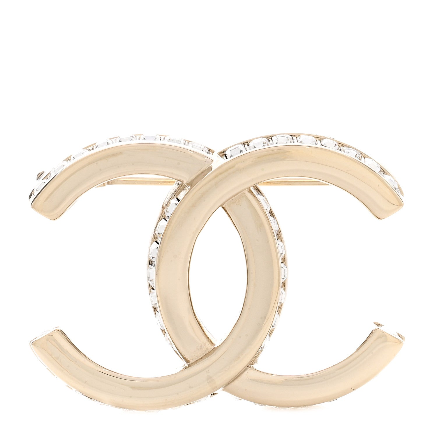 Chanel Metal Crystal CC Brooch Light Gold 1 of 5