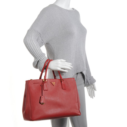 Prada Saffiano Lux Double Zip Top Handle Tote Fuoco 2 of 12