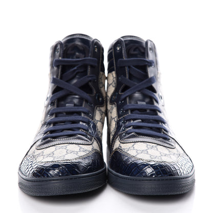 Gucci GG Plus Monogram Crocodile Mens Coda Sneakers 13.5 Blue 2 of 10