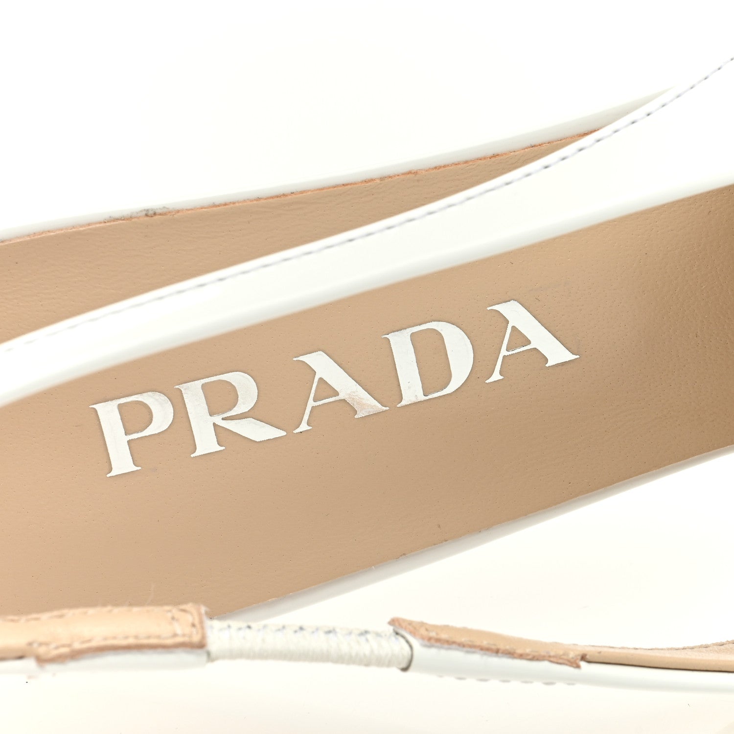 Prada Patent Triangle Logo Pointed Toe 45mm Slingback Pumps 37.5 White 7 of 8