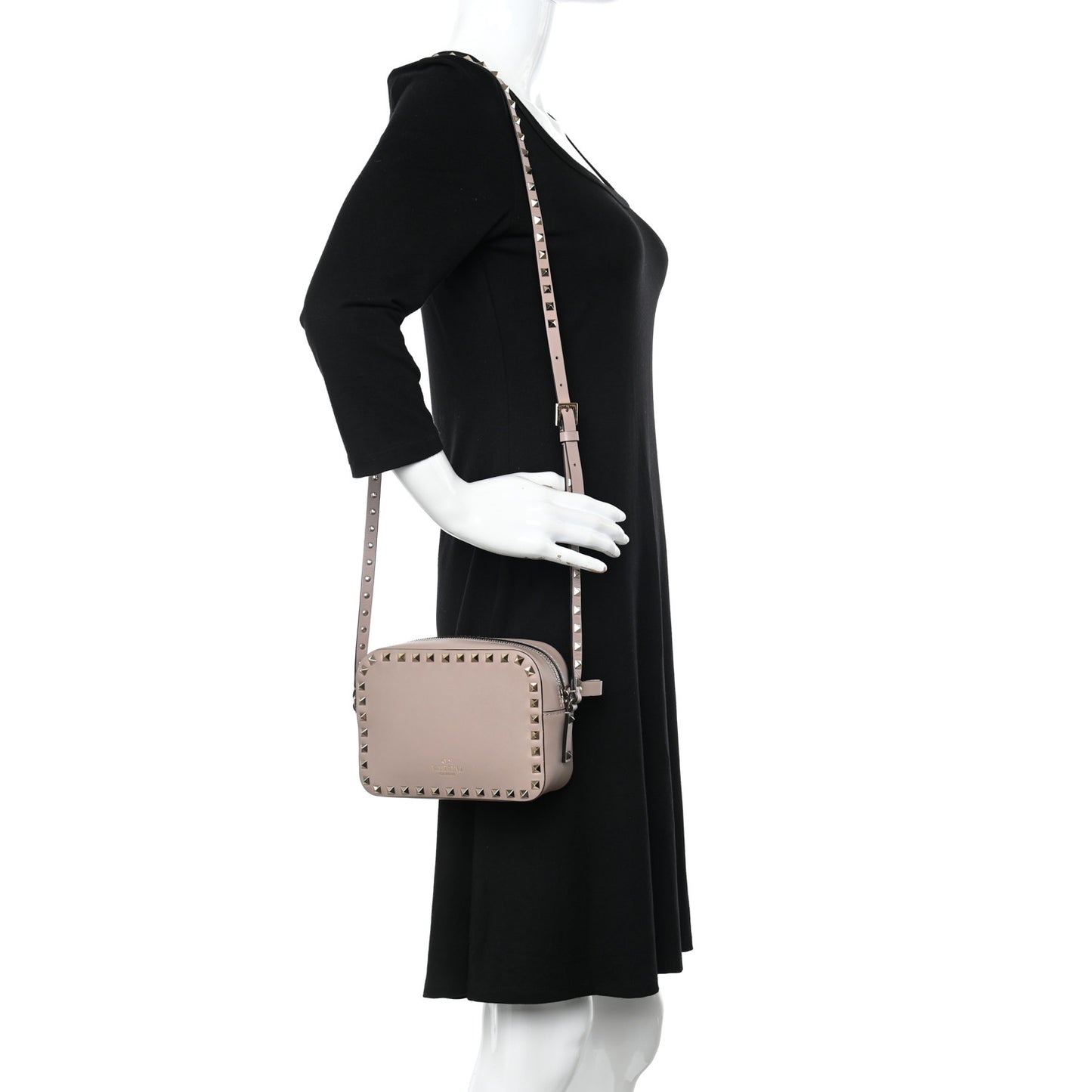 Calfskin Rockstud Camera Crossbody Bag Poudre