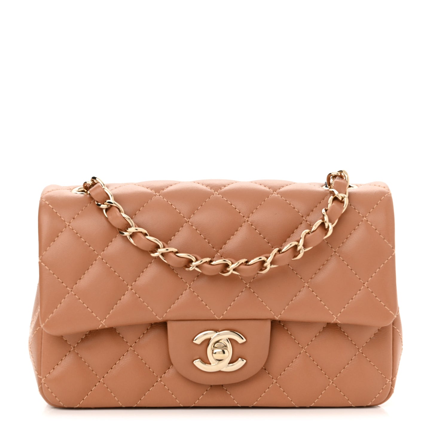 Lambskin Quilted Mini Rectangular Flap Brown