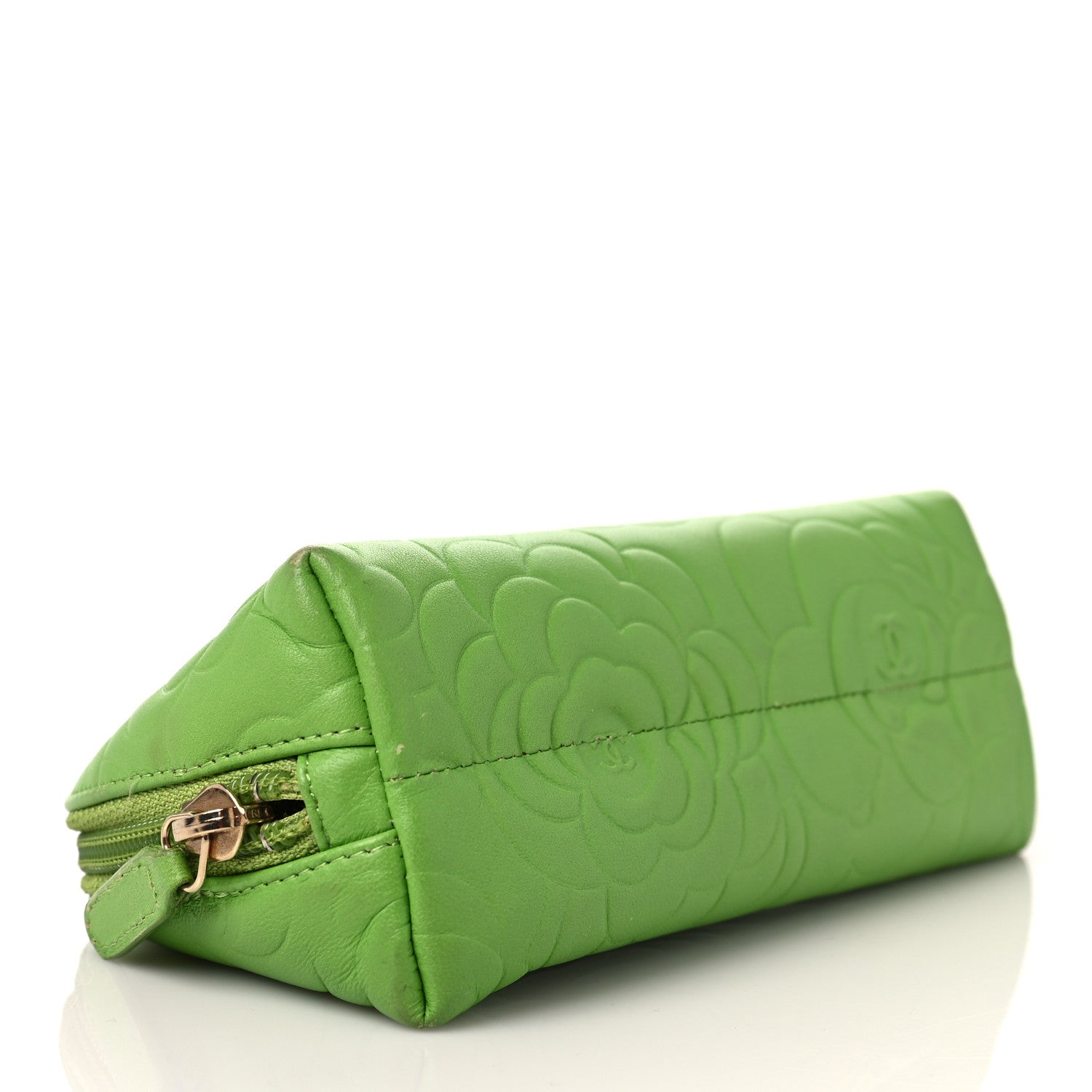 Chanel Lambskin Camellia Embossed Cosmetic Case Green 4 of 11