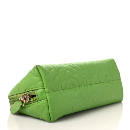 Chanel Lambskin Camellia Embossed Cosmetic Case Green 4 of 11