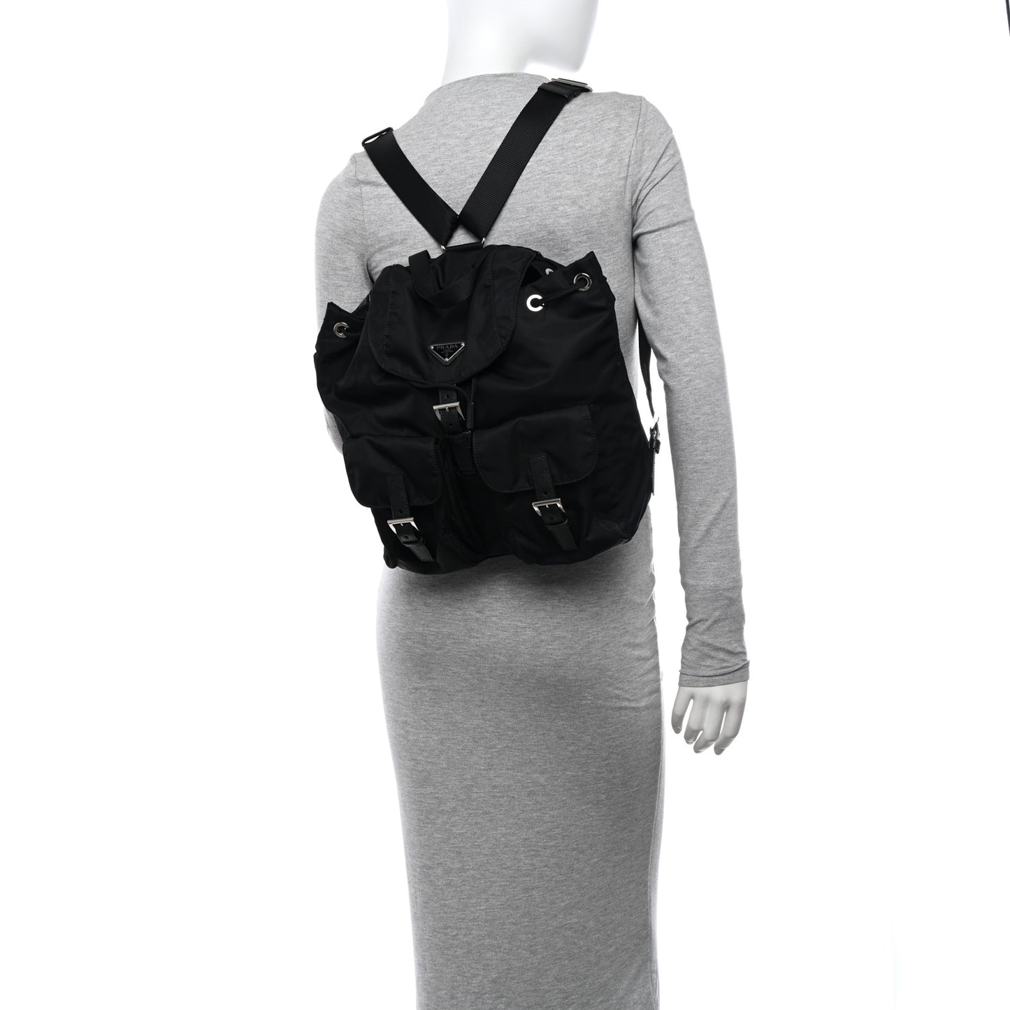 Re-Nylon Tessuto Saffiano Medium Backpack Black