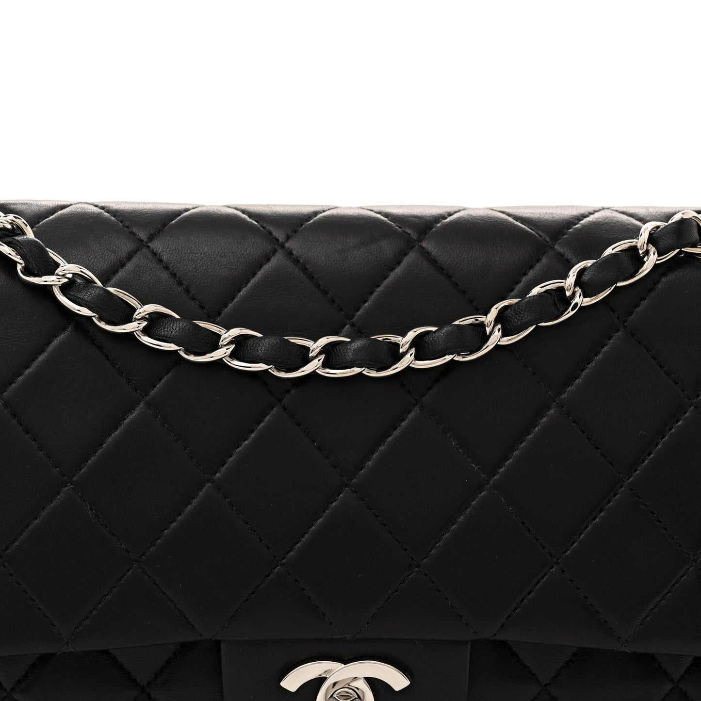 Lambskin Quilted Medium Double Flap Black