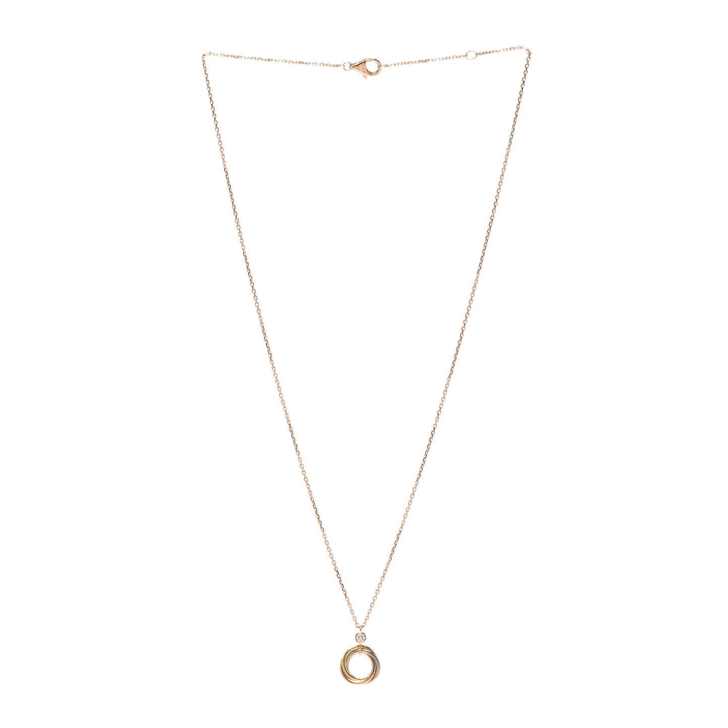 18K Pink Yellow White Gold Diamond Trinity Pendant Necklace