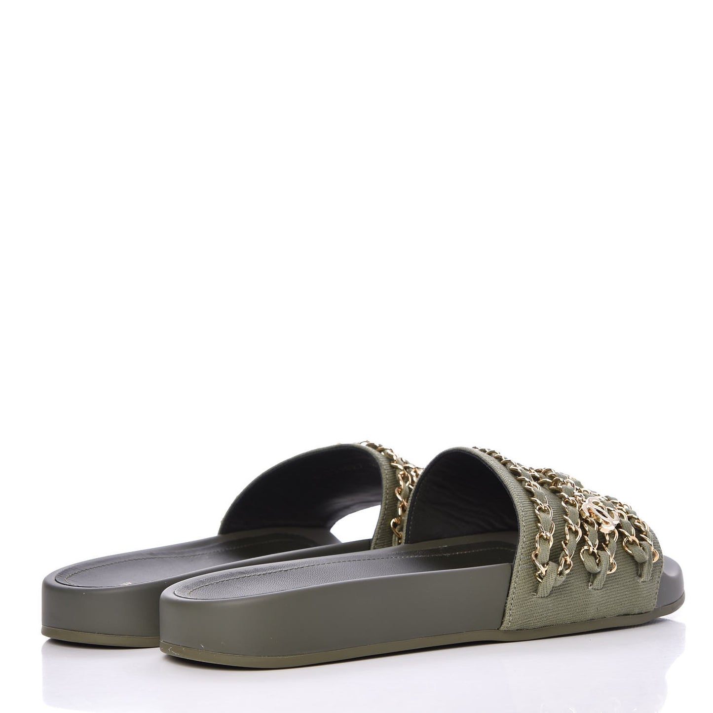 Canvas Chain Flat Sandals 37 Khaki