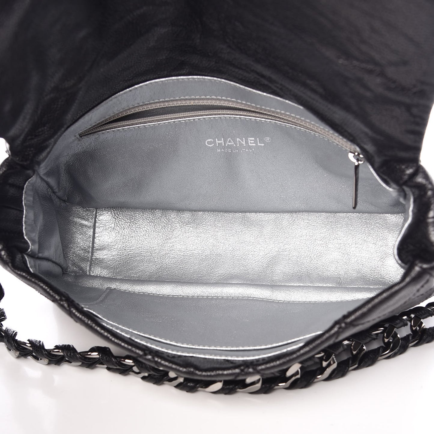 Glazed Caviar Quilted Modern Chain Flap Black