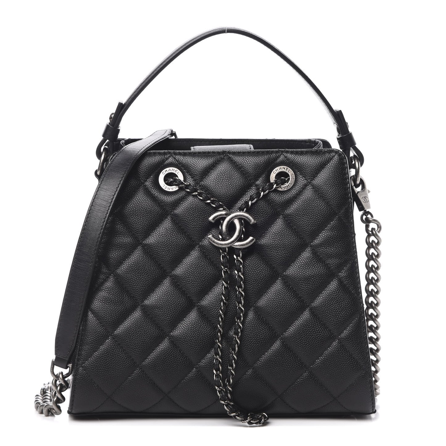 Caviar Quilted Small CC Bucket Bag Black