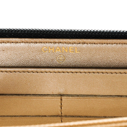 Chanel Lambskin Camellia Embossed Large Zip Around Gusset Wallet Black 6 of 8