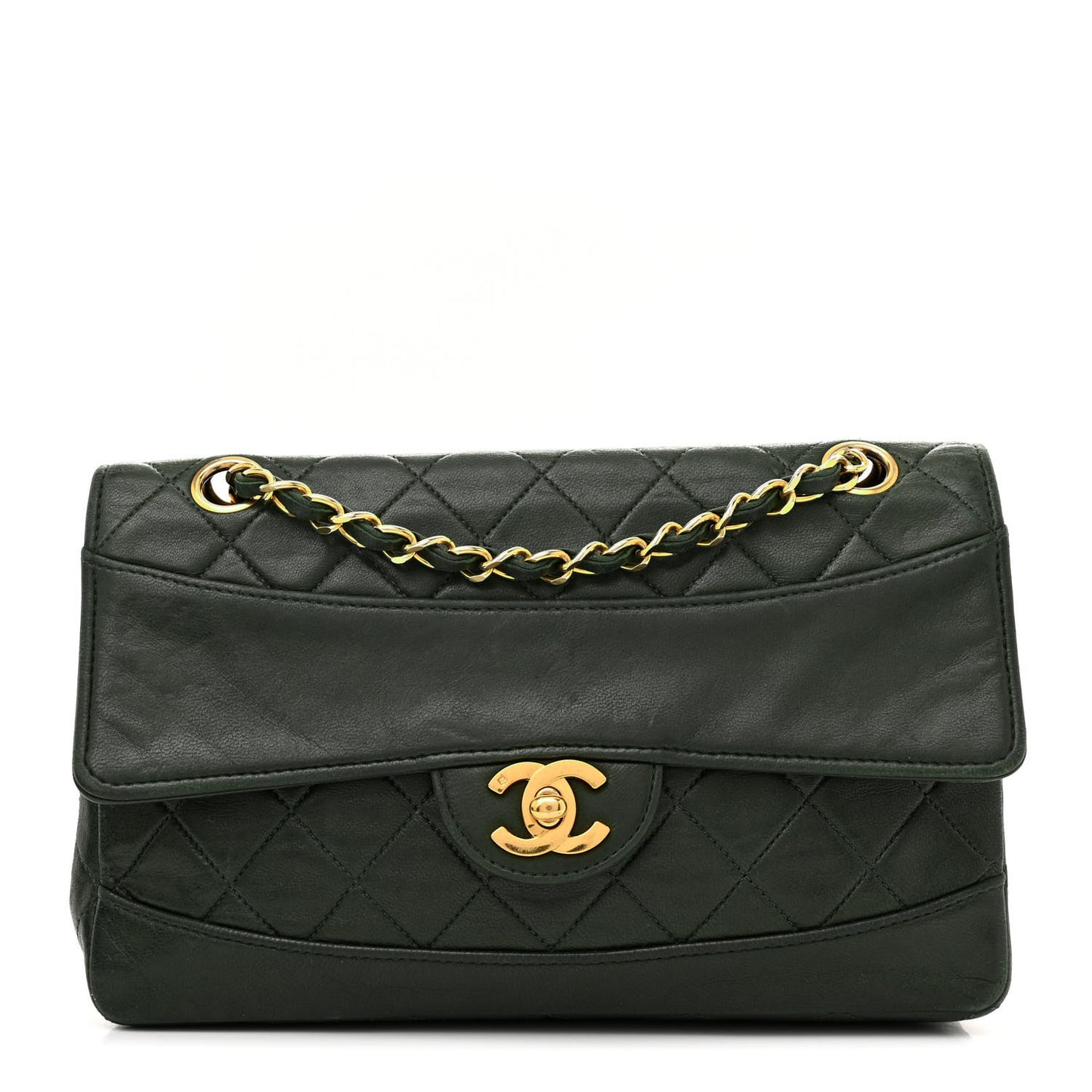 Lambskin Quilted Small Single Flap With Pouch Green