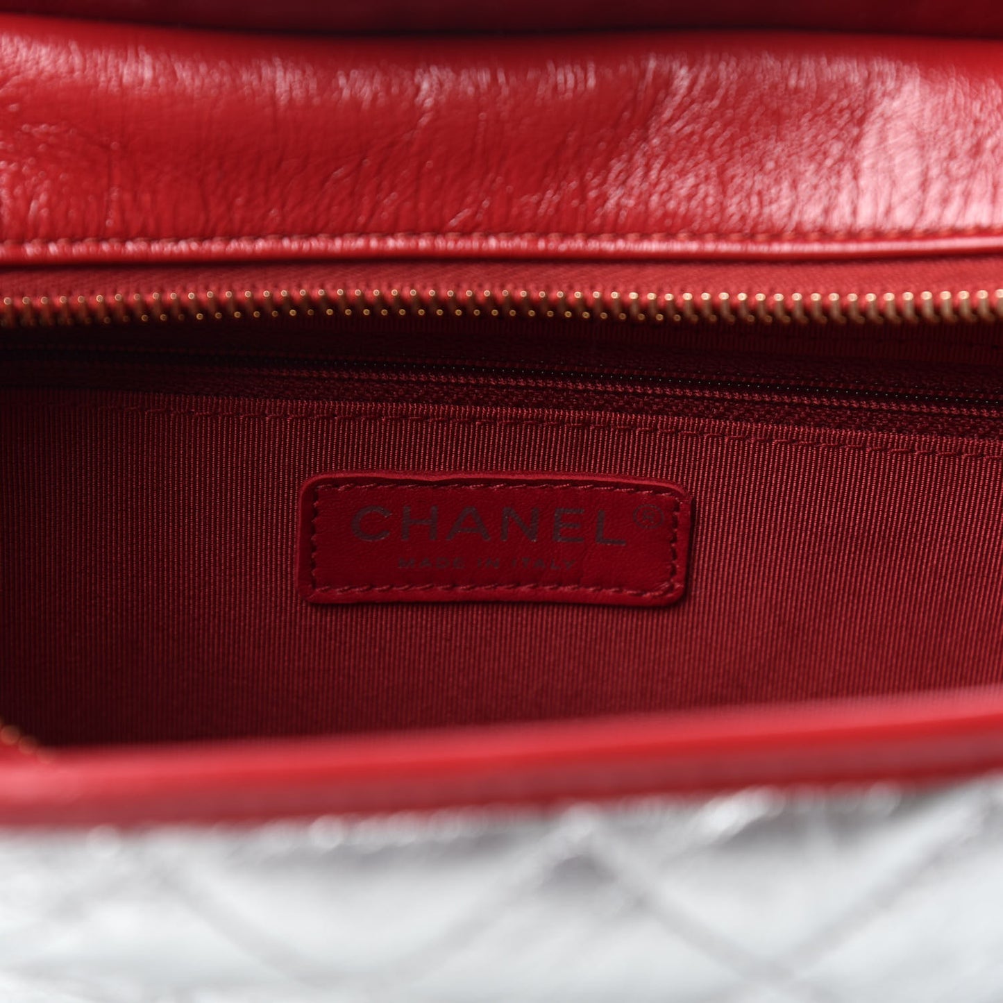 Metallic Aged Calfskin Quilted Medium Gabrielle Hobo Silver Navy Red