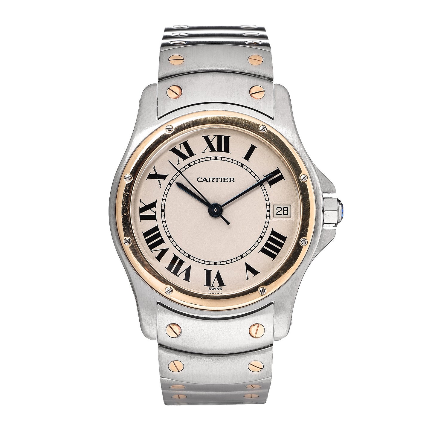 Stainless Steel 18K Yellow Gold 33mm Santos Ronde Quartz Watch