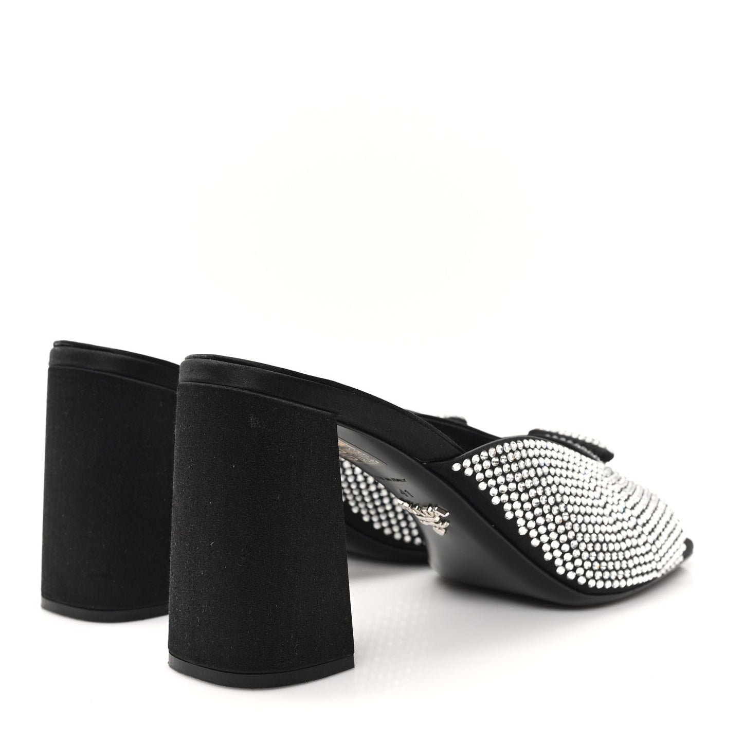 Satin Crystal Logo 65mm Slide Sandals 41 Cristal