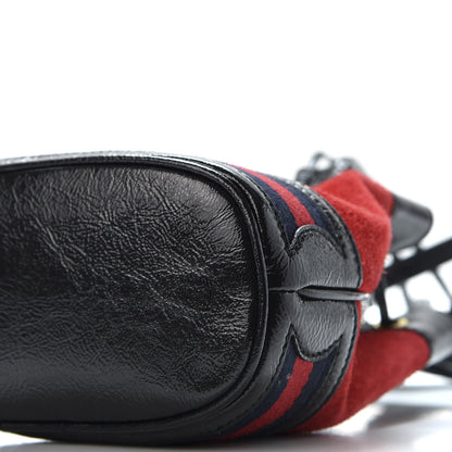 Gucci Suede Patent Web Mini Ophidia Bucket Bag Hibiscus Red Black 6 of 8