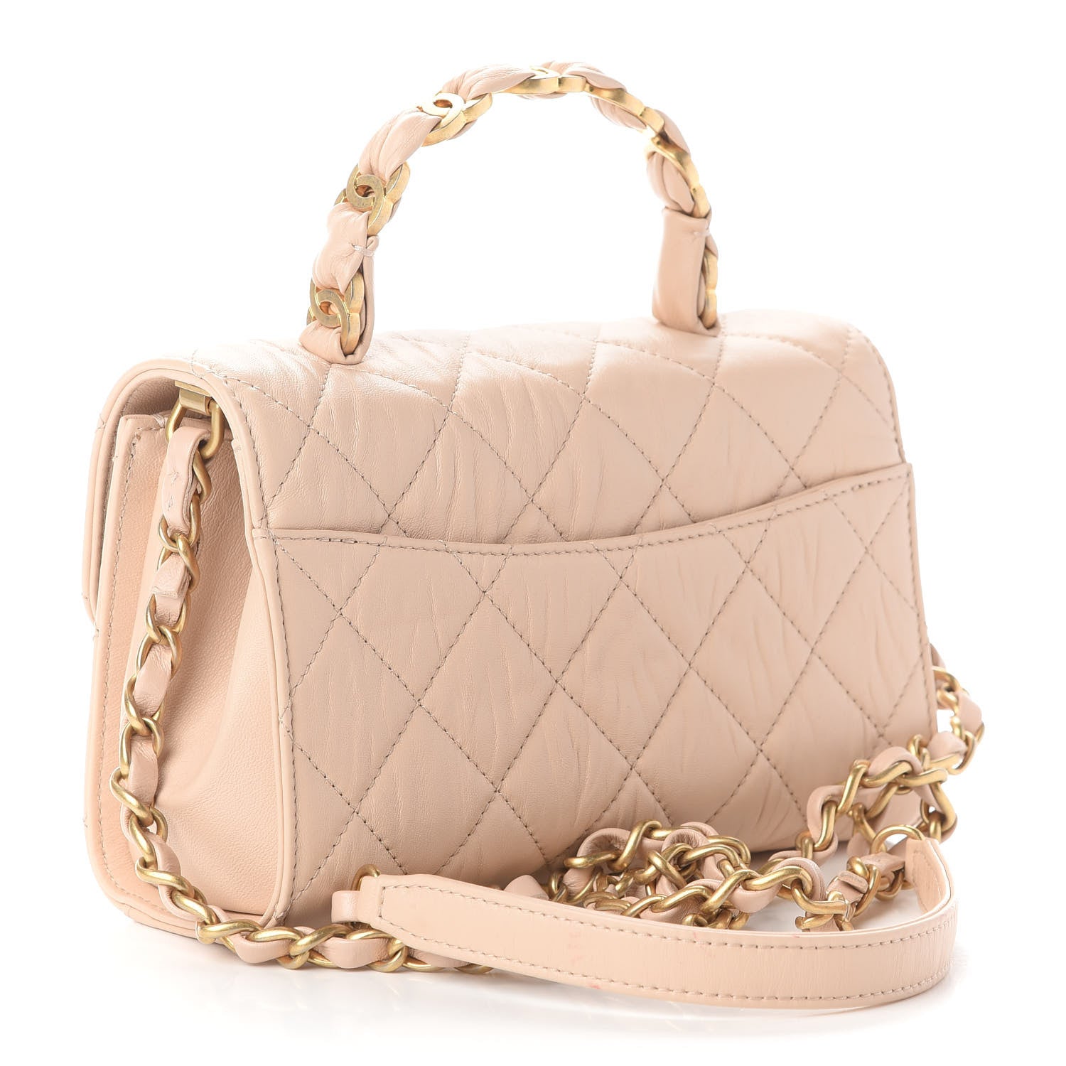 Chanel Crumpled Lambskin Quilted Mini CC Links Top Handle Flap Beige 3 of 9