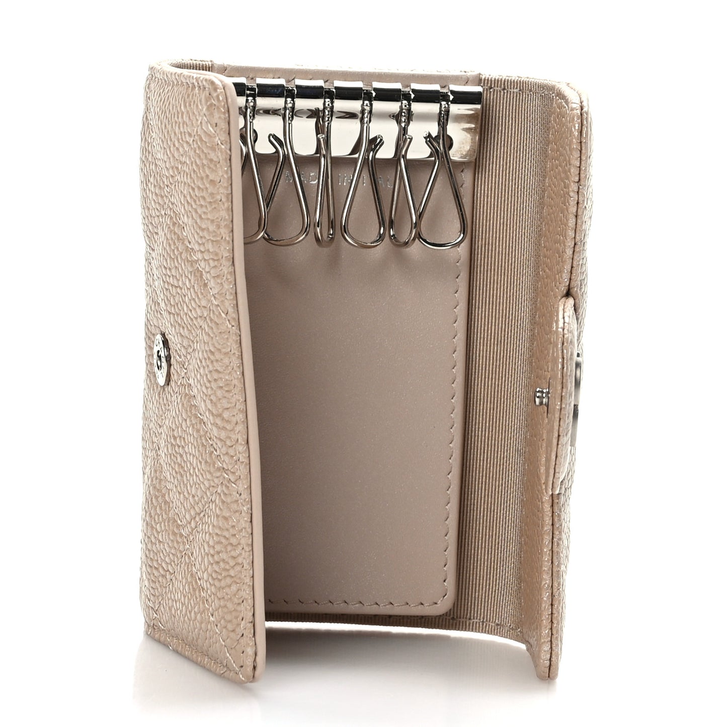 Metallic Caviar Quilted 6 Key Holder Light Beige