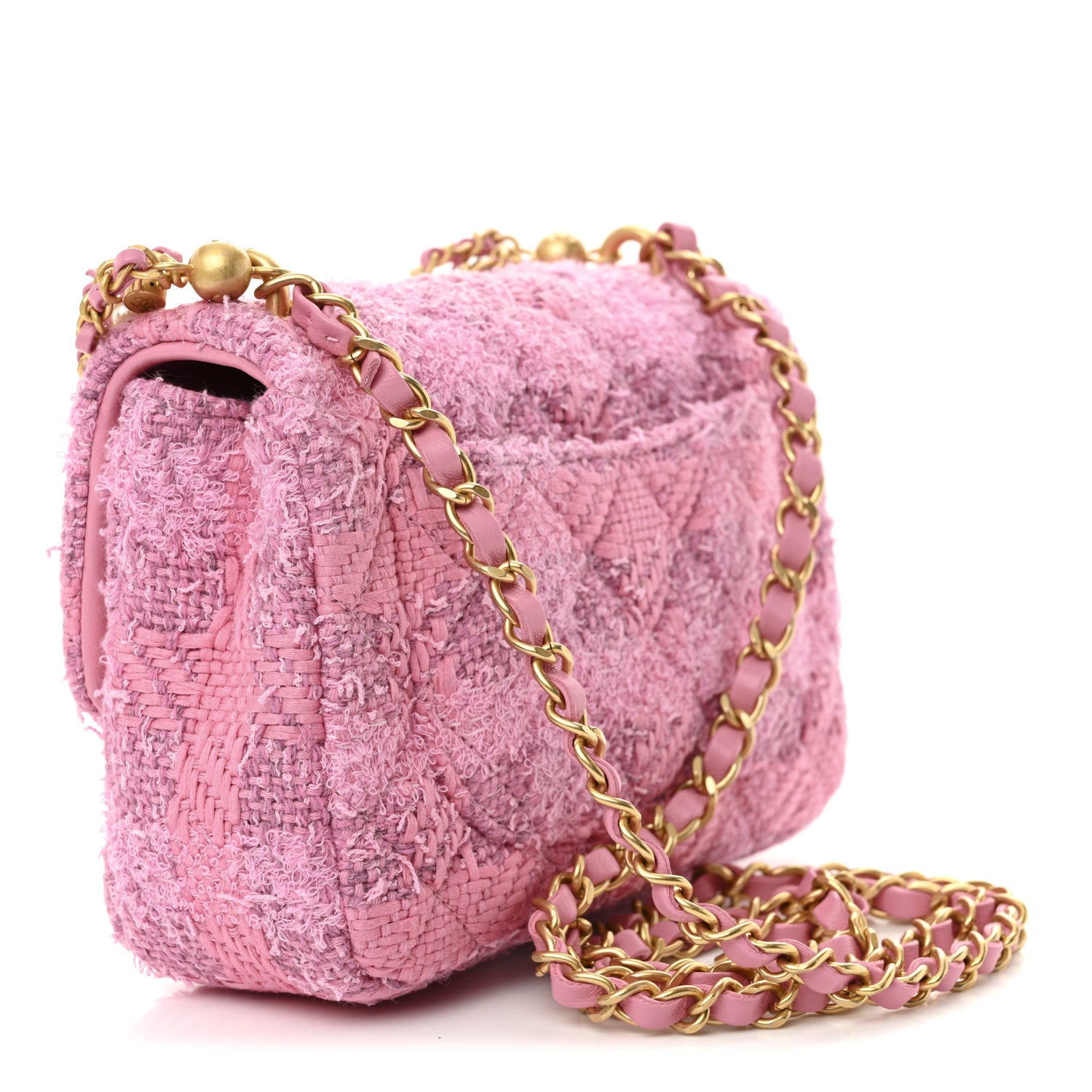 Chanel Tweed Quilted Pearl Twist Mini Square Flap Pink Dark Pink 3 of 11