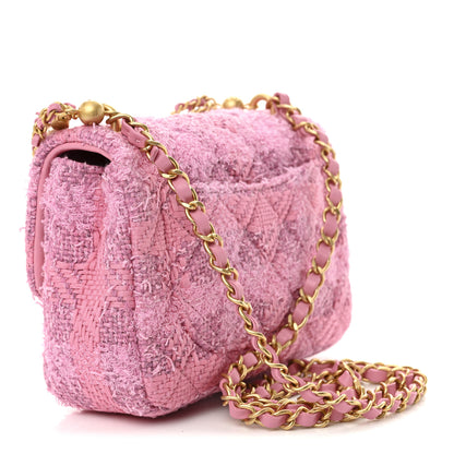 Chanel Tweed Quilted Pearl Twist Mini Square Flap Pink Dark Pink 3 of 11