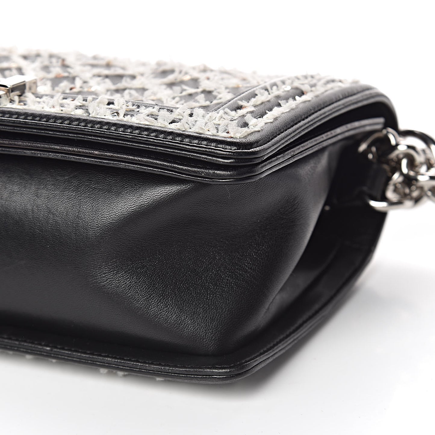 Calfskin Tweed Sequin Stitched Medium Boy Flap Black White