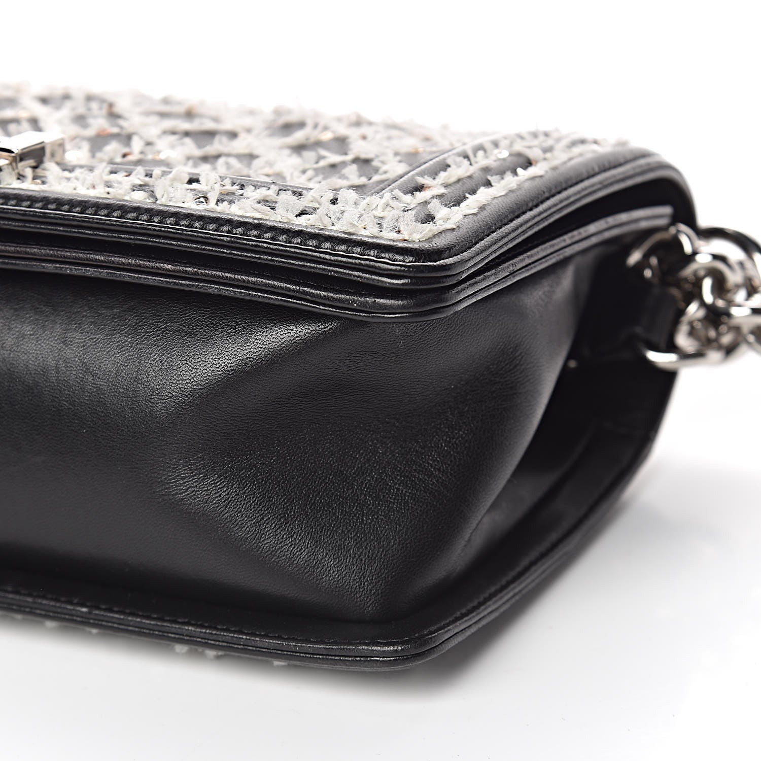 Chanel Calfskin Tweed Sequin Stitched Medium Boy Flap Black White 9 of 17