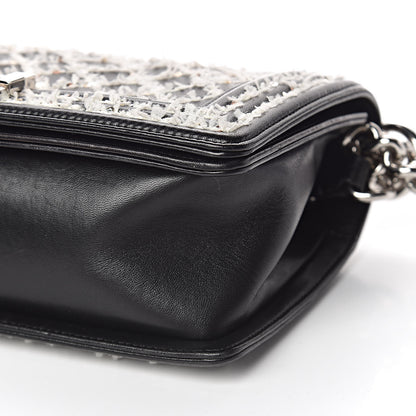 Chanel Calfskin Tweed Sequin Stitched Medium Boy Flap Black White 9 of 17