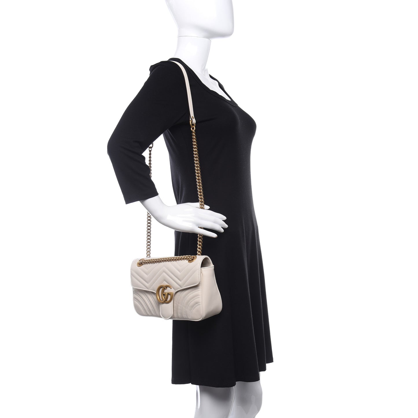 Calfskin Matelasse Small GG Marmont Shoulder Bag White