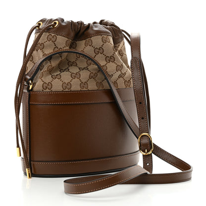 Gucci Monogram Textured Calfskin Horsebit 1955 Drawstring Bucket Bag Beige Brown Sugar 3 of 12