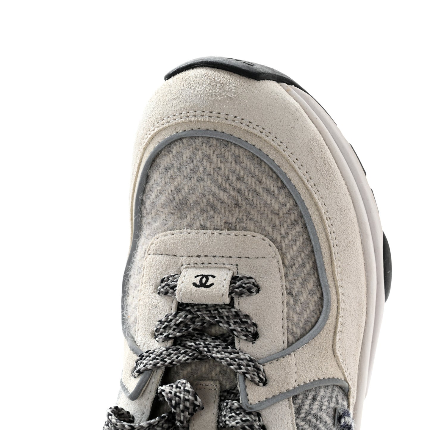 Fabric Suede Calfskin Womens CC Sneakers 36.5 Ivory Light Gray White