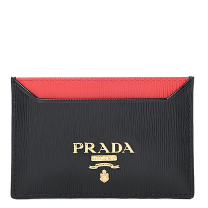 Prada Vitello Move Metal Card Case Black Lacca 1 of 9